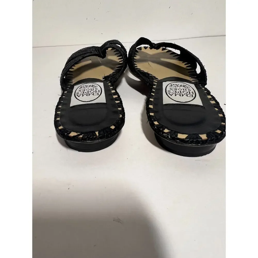 Emma Hope EUC Black Raffia H Sandal Slip On Slide Size 37 EU 7 US